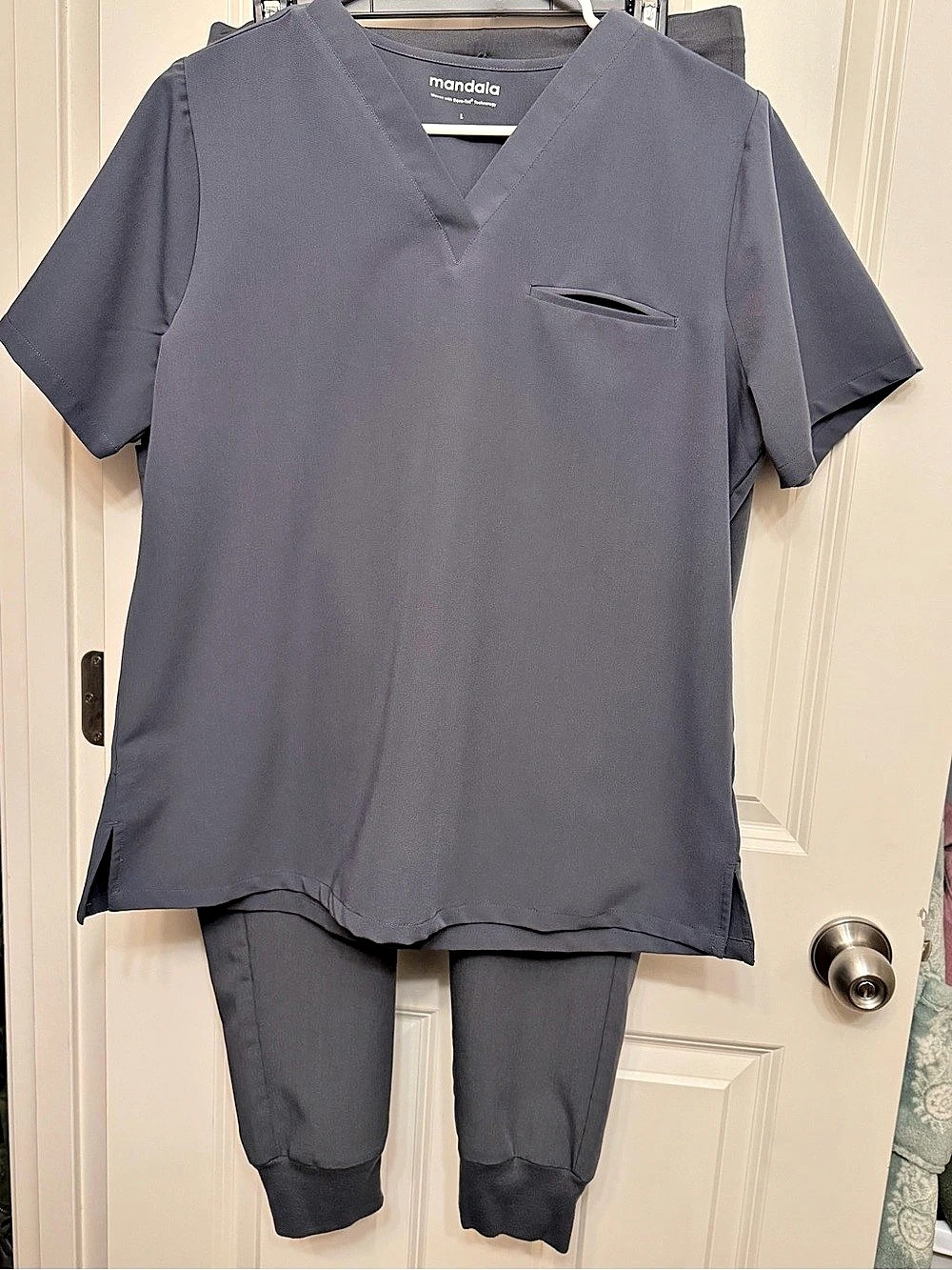 mandala Scrubs V-Neck Top and Jogger Pants Set Gray Large